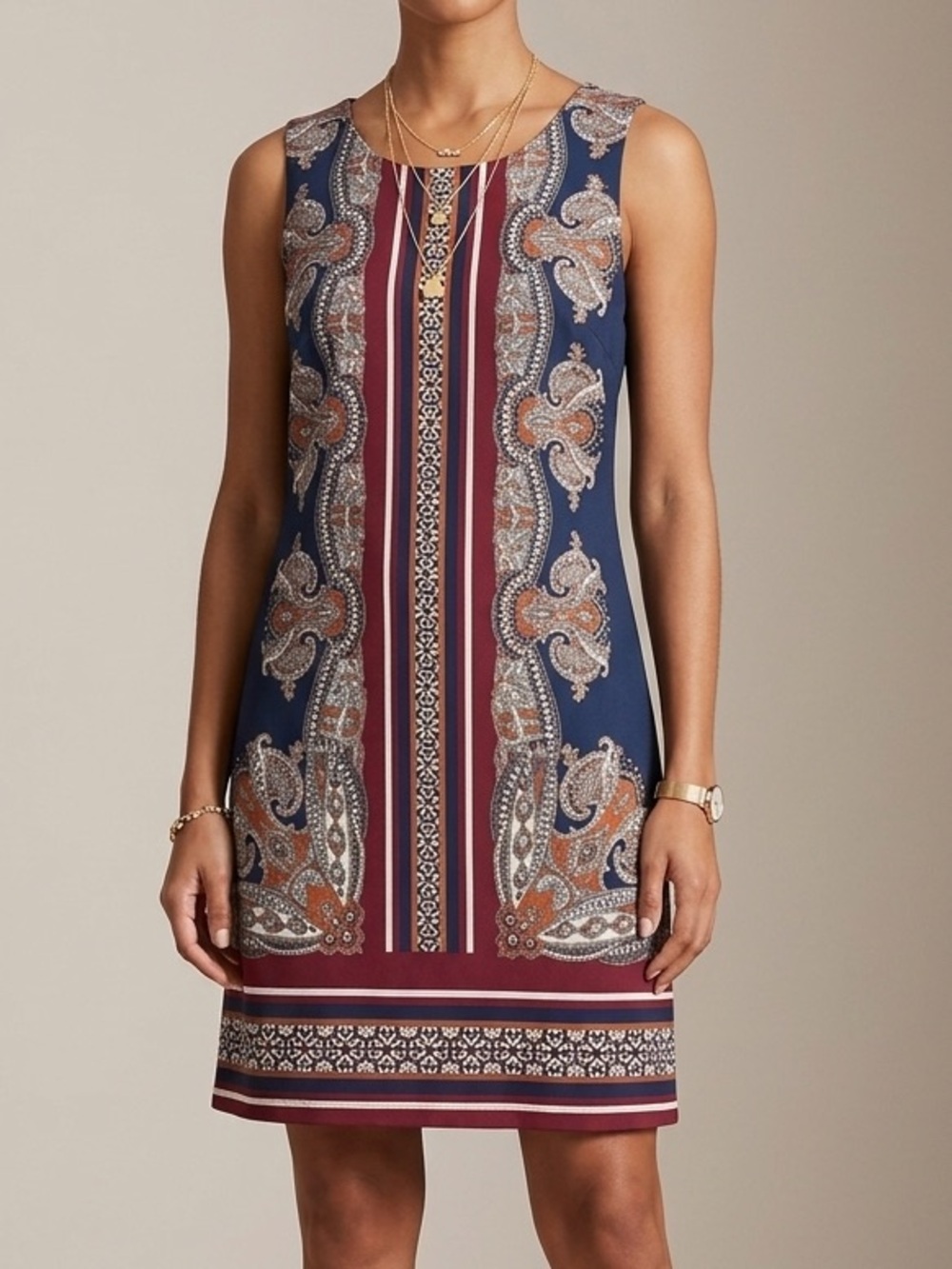 Artisan NY‎ Womens Navy Burgundy Paisley Sleeveless Shift Dress Size 6